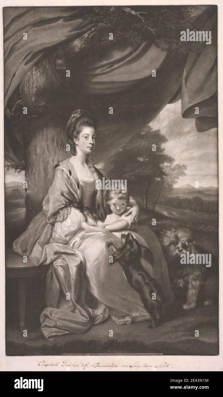Print made by James Watson, 1740â€“1790, British, Duchess of Buccleuch with Her Daughter, Lady Mary Scott, 1775. Mezzotint (first state) on moderately thick, moderately textured, cream, laid paper. Stock Photo