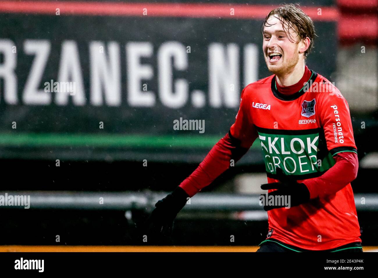 NIJMEGEN, NETHERLANDS - JANUARY 21: (L-R): Thomas Beekman of NEC  celebrating goal (3:1) shot during extra time during the Dutch KNVB Cup  match between Stock Photo - Alamy