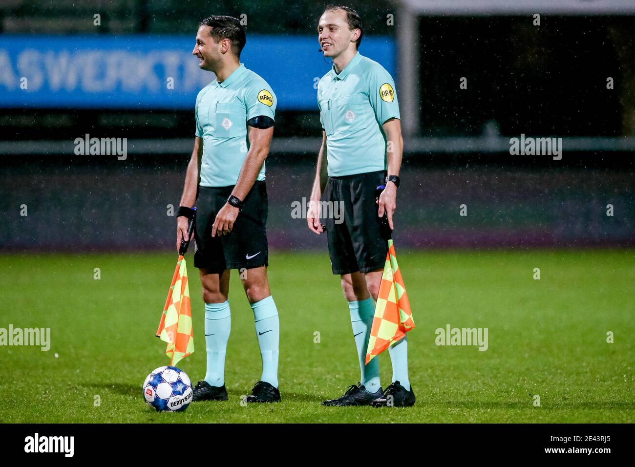 NIJMEGEN, NETHERLANDS - JANUARY 21: (L-R): Assistant Referee Halis Murat Kucukerbir, Assistant Referee Nils van Kampen during the Dutch KNVB Cup match Stock Photo