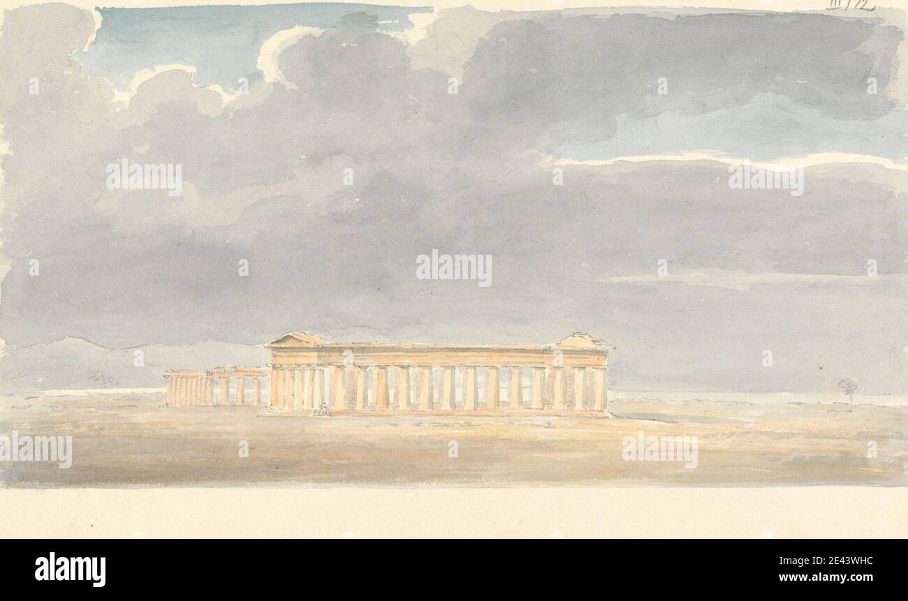 Sir Robert Smirke the younger, 1781â€“1867, British, Second Temple of Hera, in the Foreground, First Temple of Hera in the Background, at Paestum, 1802-1804. Watercolor and graphite on moderately thick, moderately textured, beige, wove paper. Stock Photo