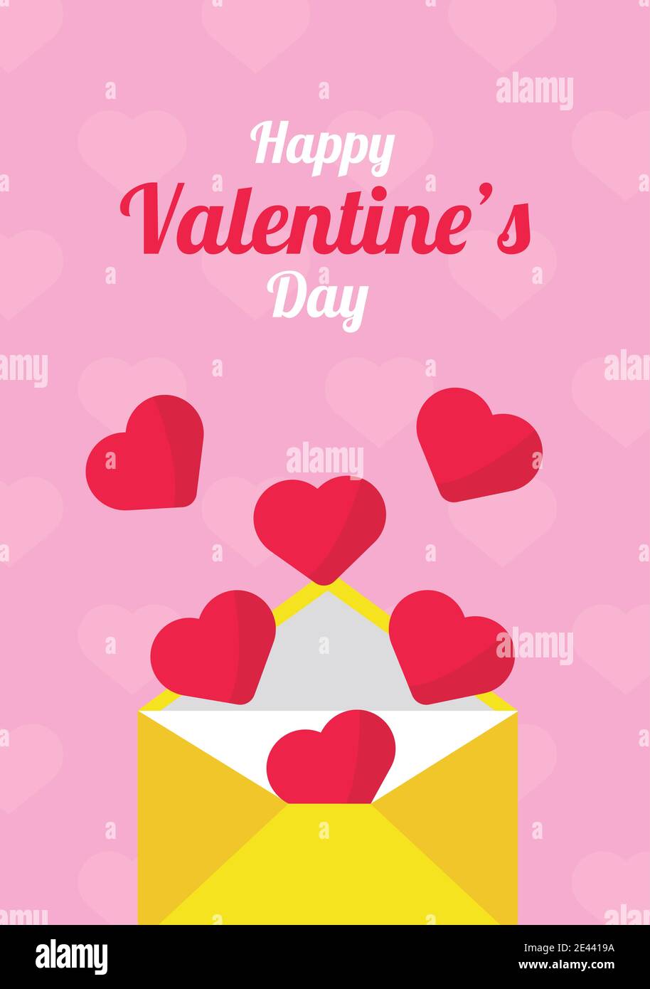 hearts love in envelope valentines day and lettering vector ...