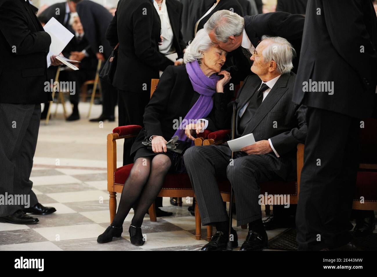 Maurice Druon's widow Madeleine Druon during funeral ceremony of Maurice  Druon at Saint-Louis des Invalides Church in Paris, France, on April 20,  2009. France honored French Academy permanent secretary, former minister and