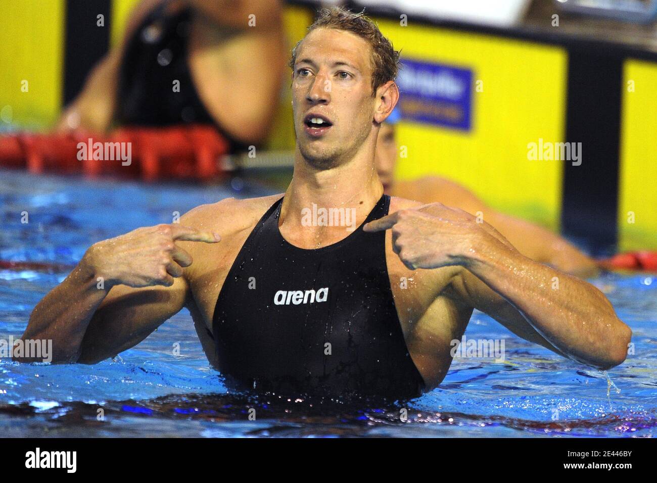 French Swimmer Alain Bernard Celebrates After Scoring A New World French Swimmer Alain Bernard Celebrates After Scoring A New World