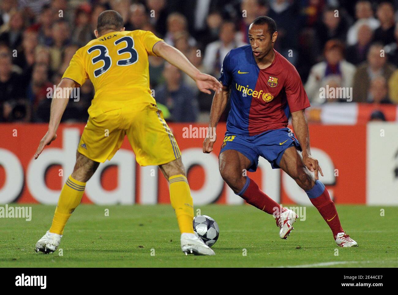 Chelsea S Alex And Fc Barcelona S Thierry Henry Battle For The Ball During The Uefa Champions League Semi Final First Leg Barcelona Vs Chelsea At The Nou Camp Stadium In Barcelona Spain On