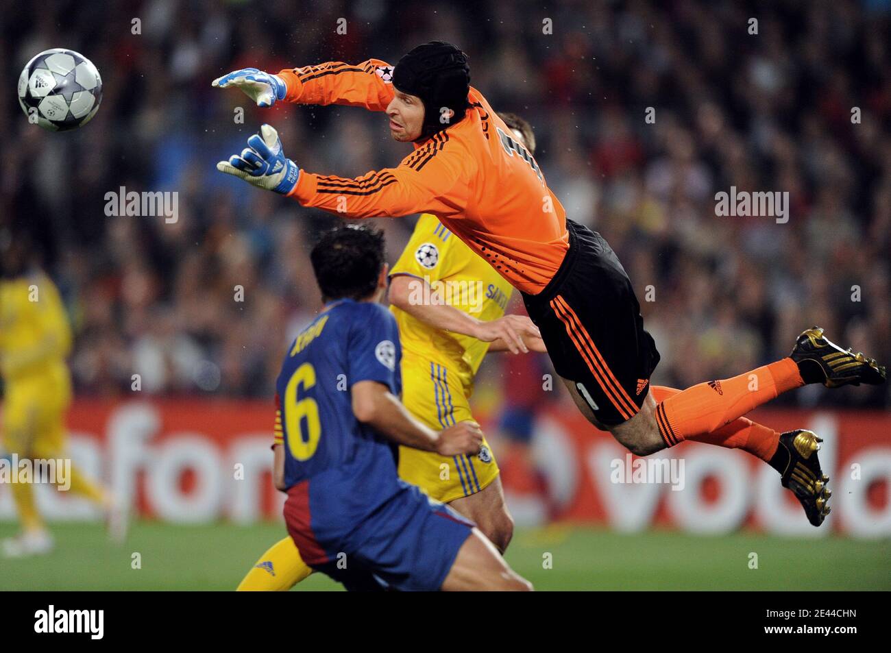 Chelsea S Goalkeeper Petr Cech Saves A Goal During The Uefa Champions League Semi Final First Leg Barcelona Vs Chelsea At The Nou Camp Stadium In Barcelona Spain On April 28 09 The
