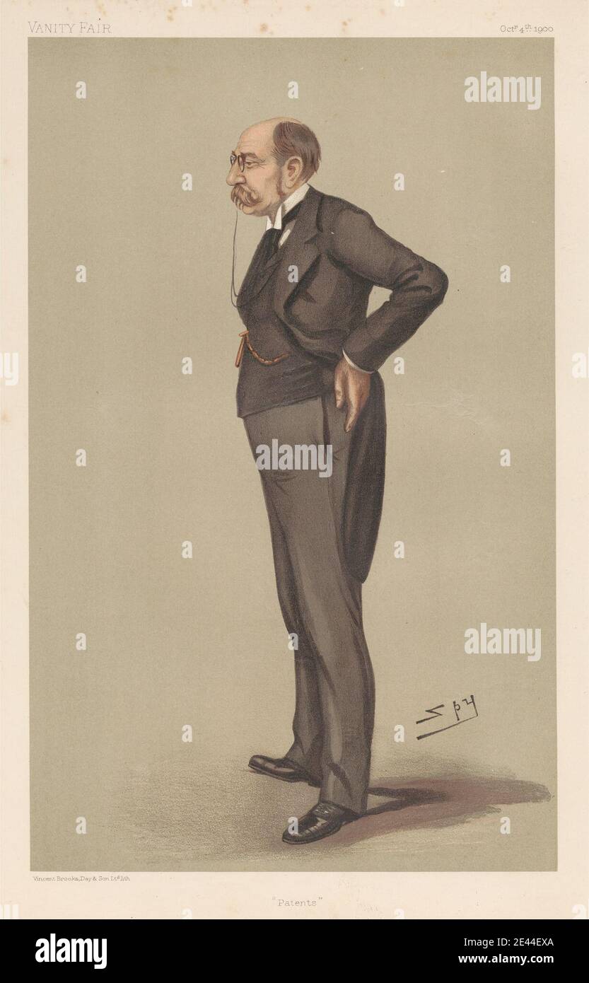 Leslie Matthew 'Spy' Ward, 1851â€“1922, British, Vanity Fair: Legal; 'Patents', Mr. John Fletcher Moulton, October 4, 1900, 1900. Chromolithograph. Stock Photo