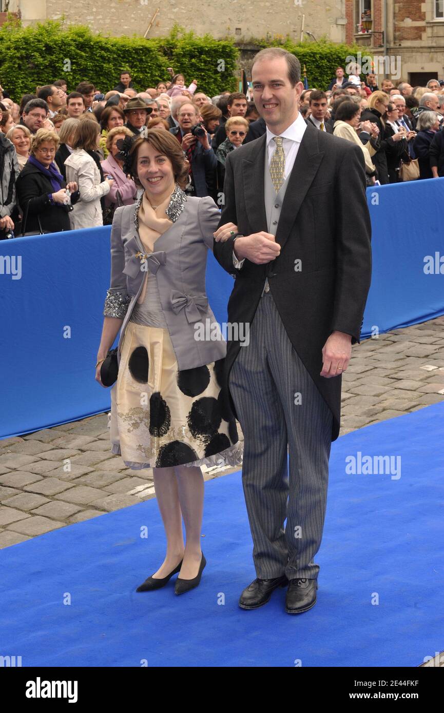 Prince Eudes of France, brother of the groom, and his wife Princess  Marie-Liesse Rohan-Chabot attend the Philomena De Tornos and Jean of  Orleans wedding at the Senlis Cathedral on May 2, 2009