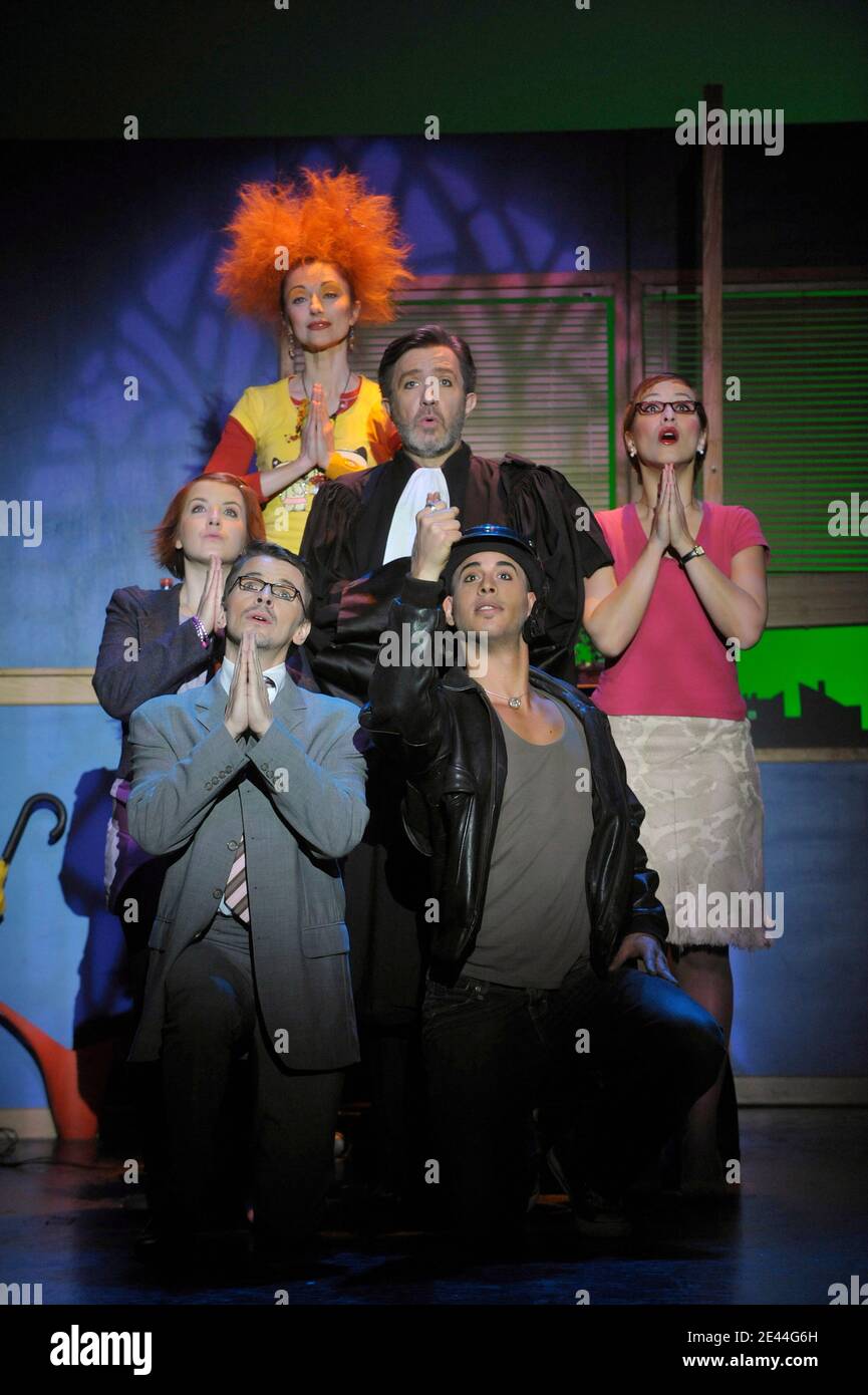 Cathy Arondel,Franck Vincent, ,Julie Victor, Yoni Amar, Edouard Thiebaut  and Chloe Pimont perform during the curtin call of 'Chance' at the Palais  Des Glaces in Paris, France on April, 30, 2009. Photo