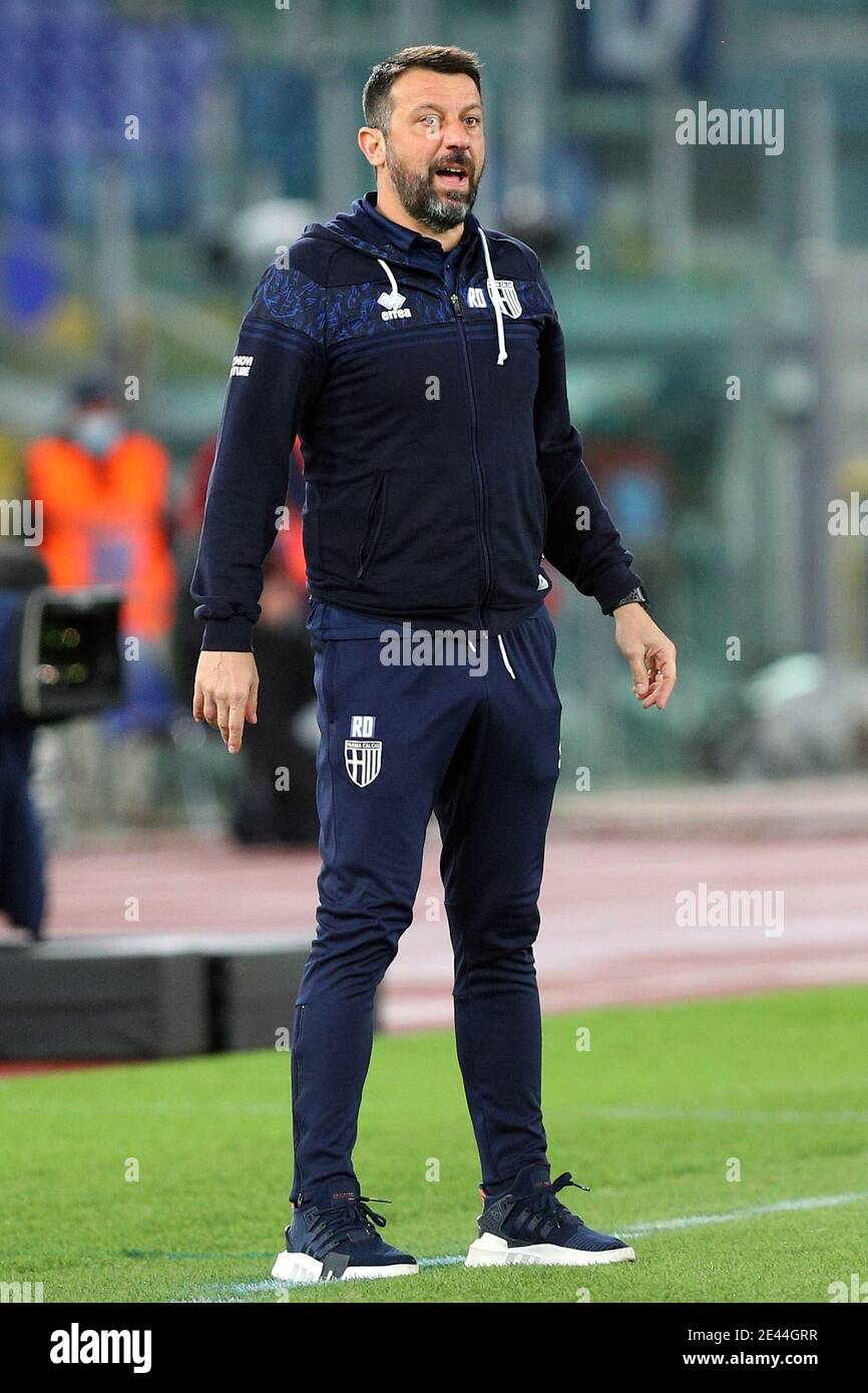 Roberto D&#039;Aversa head coach of Parma reacts during the Italian Cup, round of 16 football match between SS Lazio and Parma Calcio on January 21, 2021 at Stadio Olimpico in Rome, Italy - Photo Federico Proietti / DPPI / LM Stock Photo
