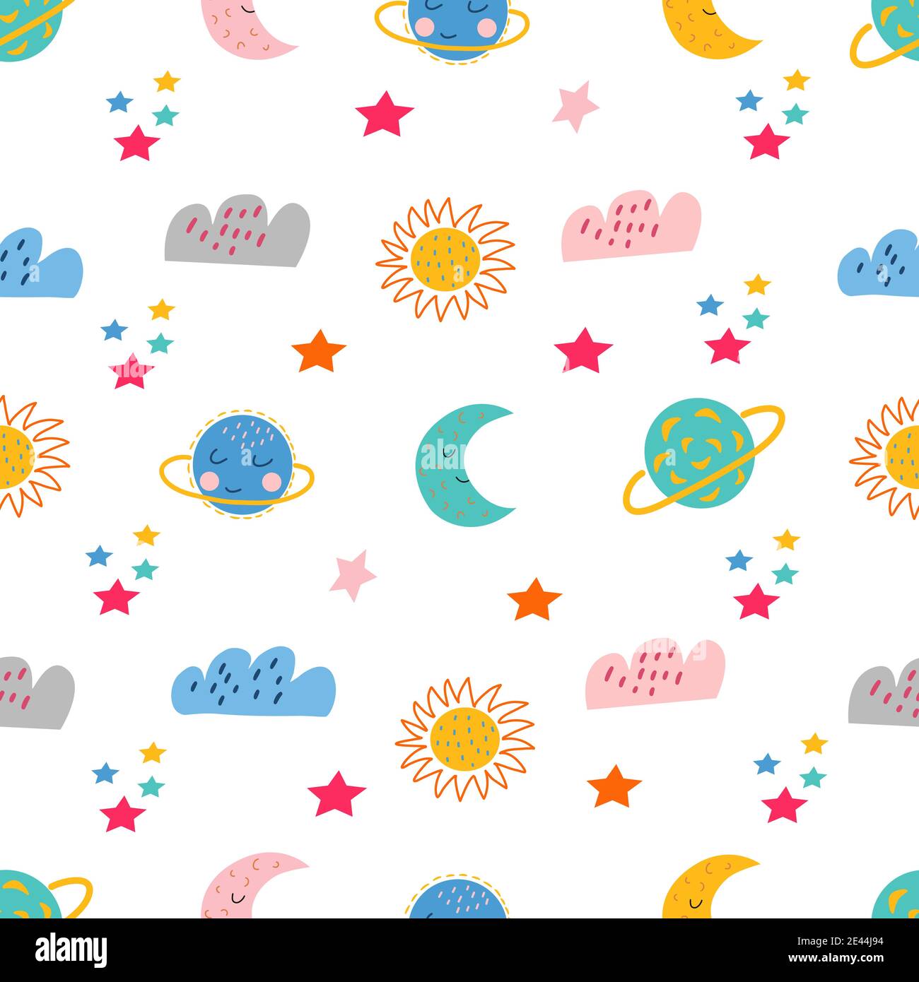 Seamless pattern - space elements in cartoon style Stock Vector