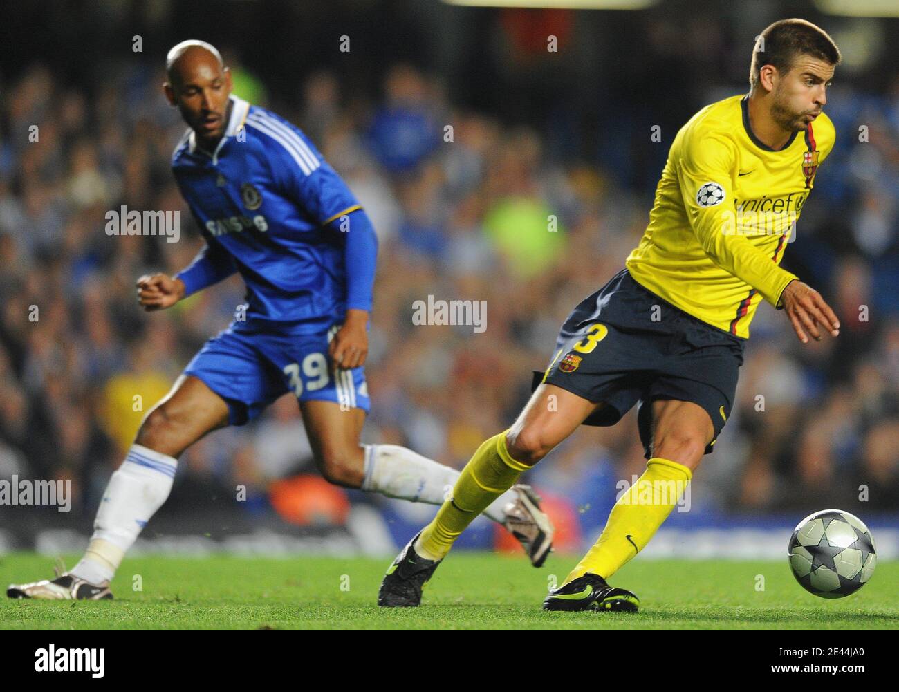 Chelsea S Nicolas Anelka Is Challenged By Barcelona S Gerard Pique During The Uefa Champions League Soccer Match Semi Final Second Leg Chelsea Vs Barcelona At The Stamford Bridge Stadium In London Uk On