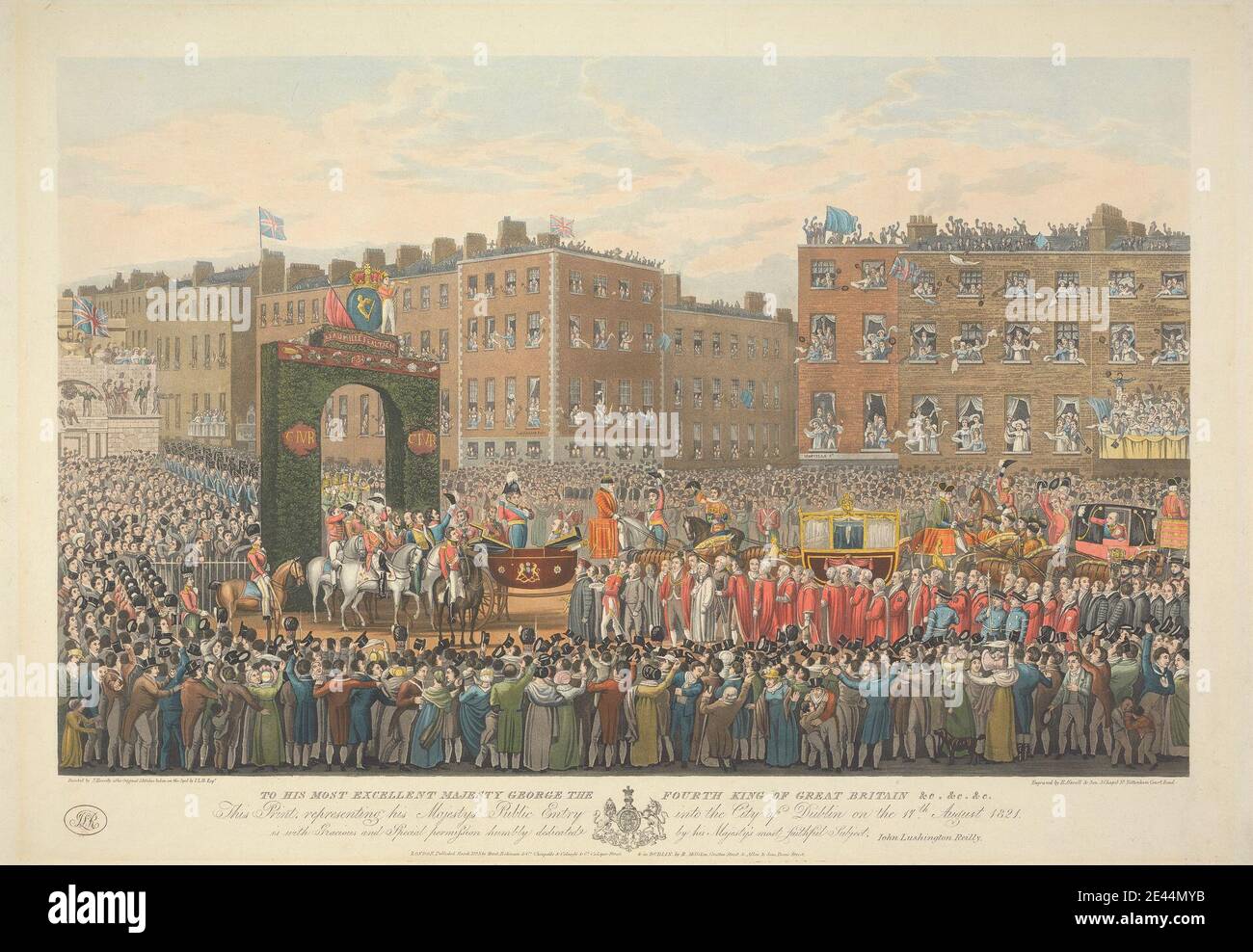 Robert Havell, 1769â€“1832, British, George IV's Public Entry into the City of Dublin on August 17th 1821, 1823. Aquatint, hand-colored. Stock Photo