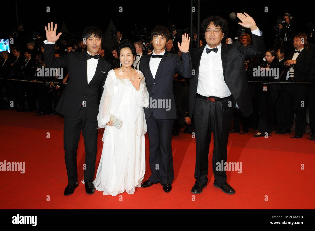 Actor Jin Goo and Actress Kim Hye-Ja with actor Won Bin and Director Bong Joon Ho arriving to the screening of 'Taking Woodstock' during the 62nd Cannes Film Festival at the Palais des Festivals in Cannes, France on May 16, 2009. Photo by Nebinger-Orban/ABACAPRESS.COM Stock Photo