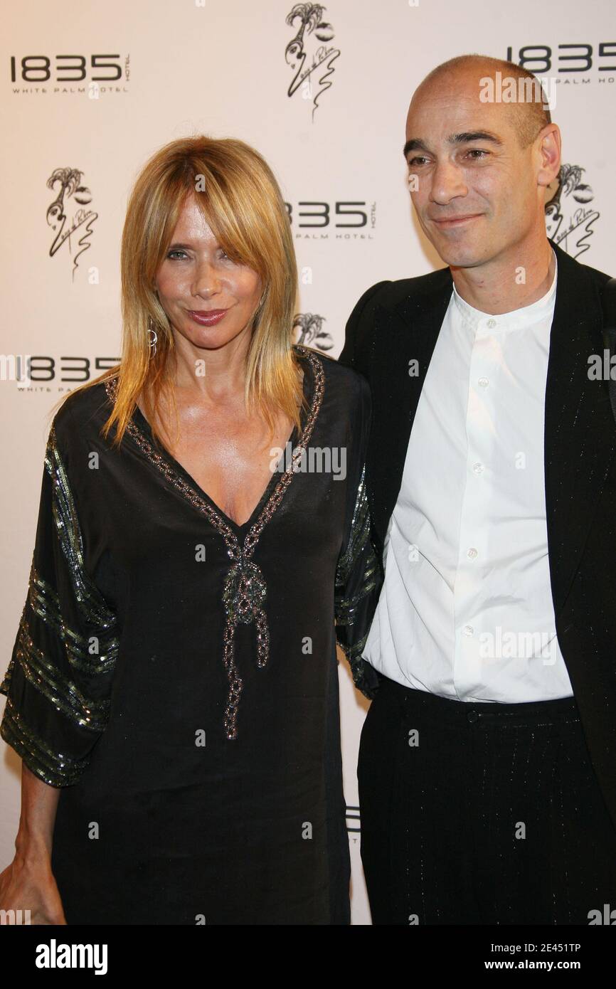 Rosanna Arquette and Jean-Marc Barr arriving together in memory of the  famous French movie 'The Big Blue' (Le grand Bleu) at her party held at  White Palm Hotel during the 62nd Cannes
