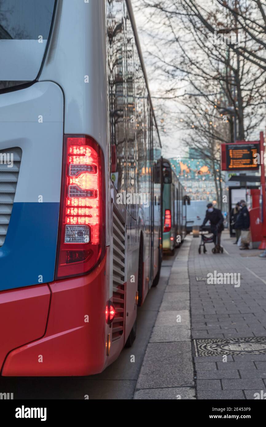 brake light at a bus stop in Hamburg Stock Photo