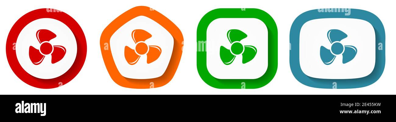 Fan vector icon set, flat design buttons on white background Stock Vector