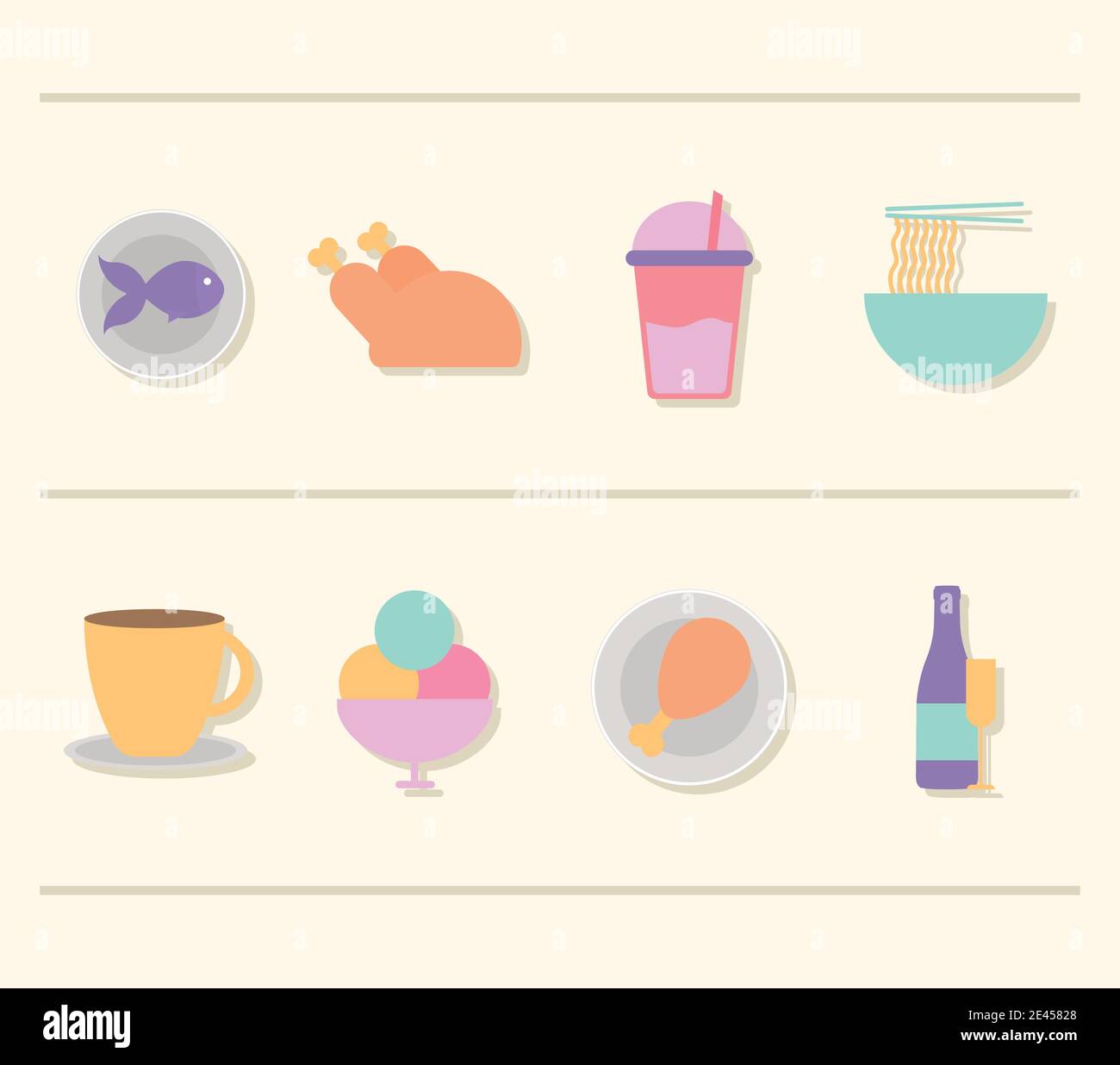set of restaurant icons on a beige background Stock Vector Image & Art ...