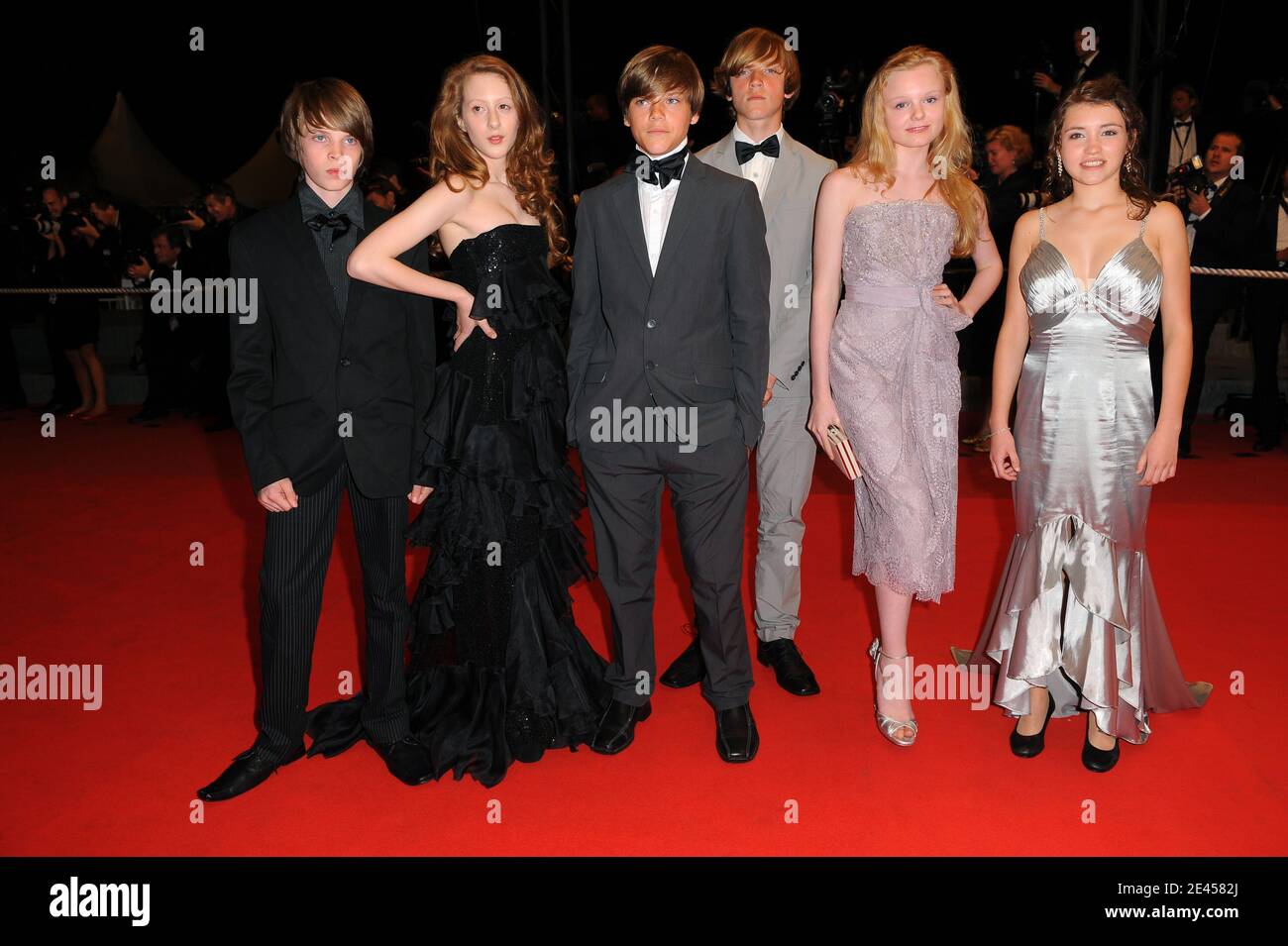 Leonie Benesch, Marie-Victoria Dragus, Janina Fautz, Roxanne Duran, Michal Kranz, Leonard Proxauf and Enno Trebbs arriving for the screening of 'The White Ribbon' during the 62nd Cannes Film Festival at the Palais des Festivals in Cannes, France on May 21, 2009. Photo by Nebinger-Orban/ABACAPRESS.COM Stock Photo