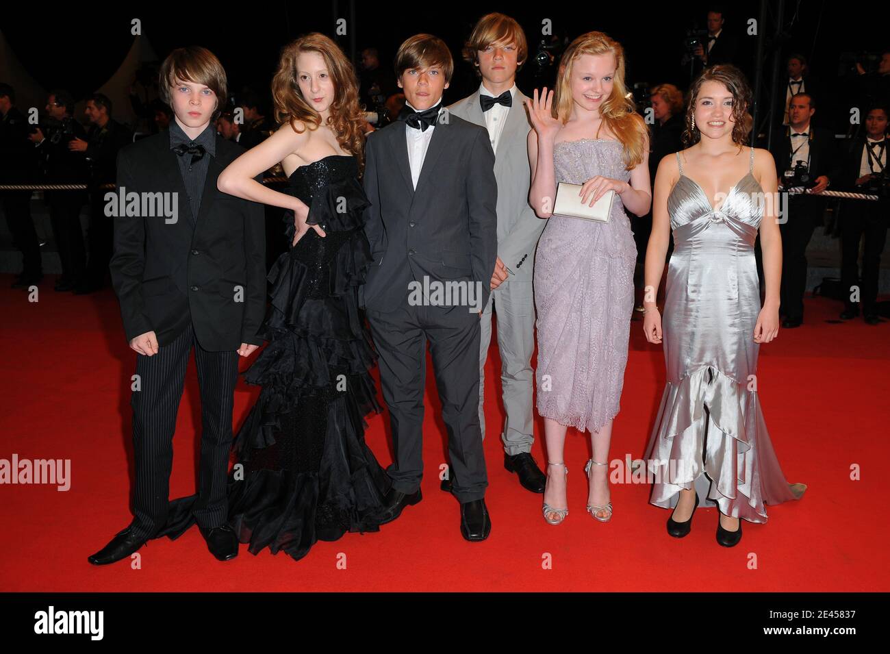 Leonie Benesch, Marie-Victoria Dragus, Janina Fautz, Roxanne Duran, Michal Kranz, Leonard Proxauf and Enno Trebbs arriving for the screening of 'The White Ribbon' during the 62nd Cannes Film Festival at the Palais des Festivals in Cannes, France on May 21, 2009. Photo by Nebinger-Orban/ABACAPRESS.COM Stock Photo