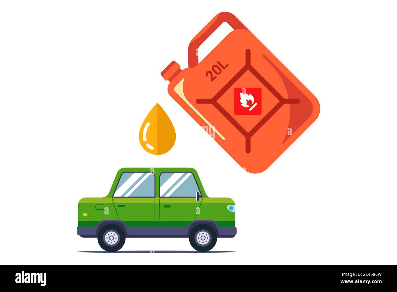 pour gasoline into the car from a can. flat vector illustration
