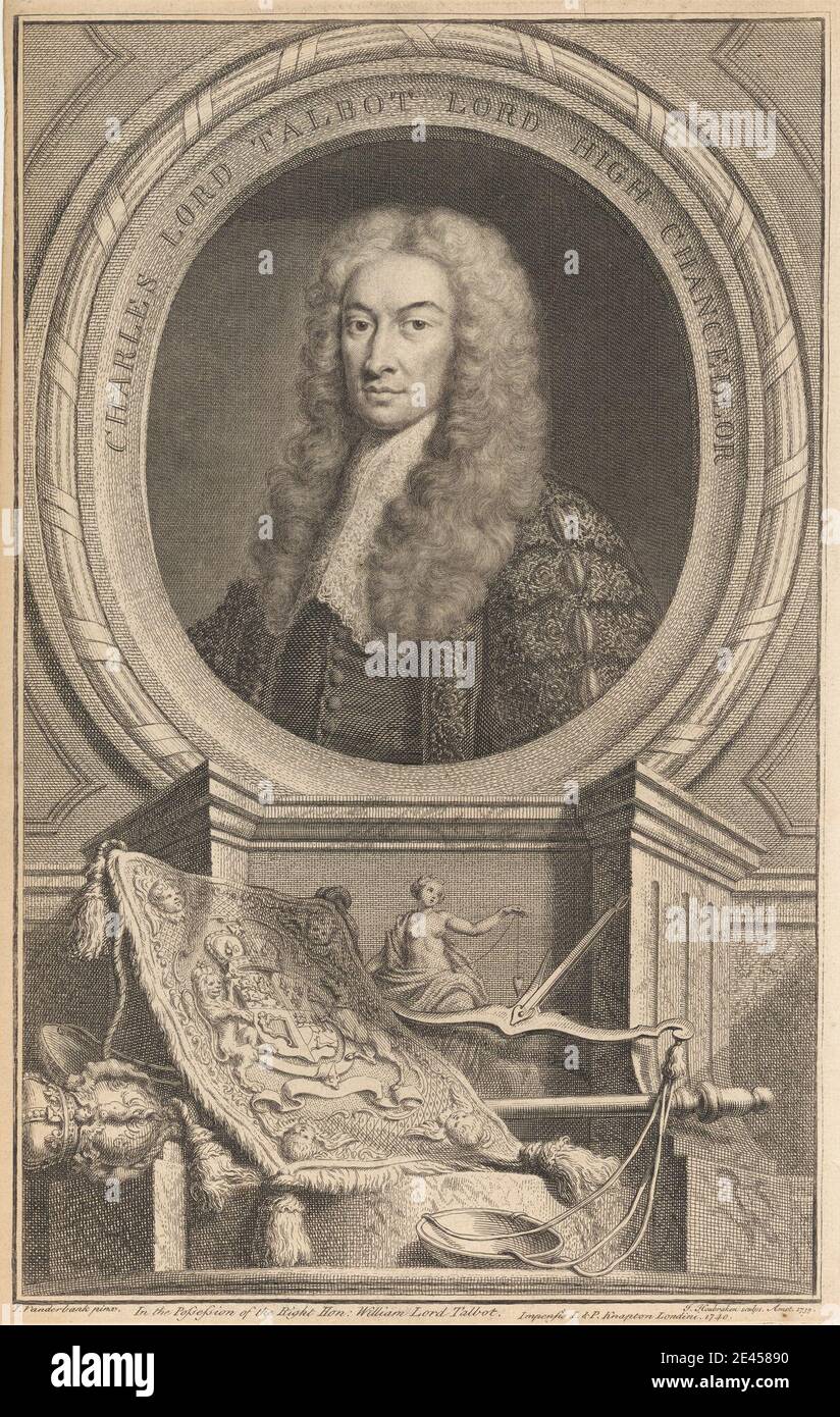 Print made by Jacobus Houbraken, 1698â€“1780, Dutch, Charles Lord Talbot, Lord High Chancellor, 1739. Line engraving on medium, slightly textured, cream laid paper. Stock Photo