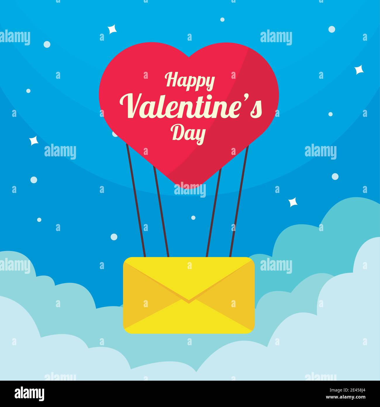 balloon air hot with heart love and envelope in the sky vector ...