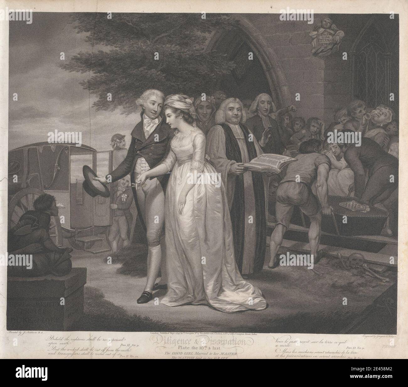 Print Made By Thomas Gaugain, 1748Â€“1812, French, Diligence And  Dissipation: The Good Girl Married To Her Master/ The Wanton Laid In Her  Grave (Plate 10), 1797. Stipple Engraving, Open Letter Proofs. Bible ,