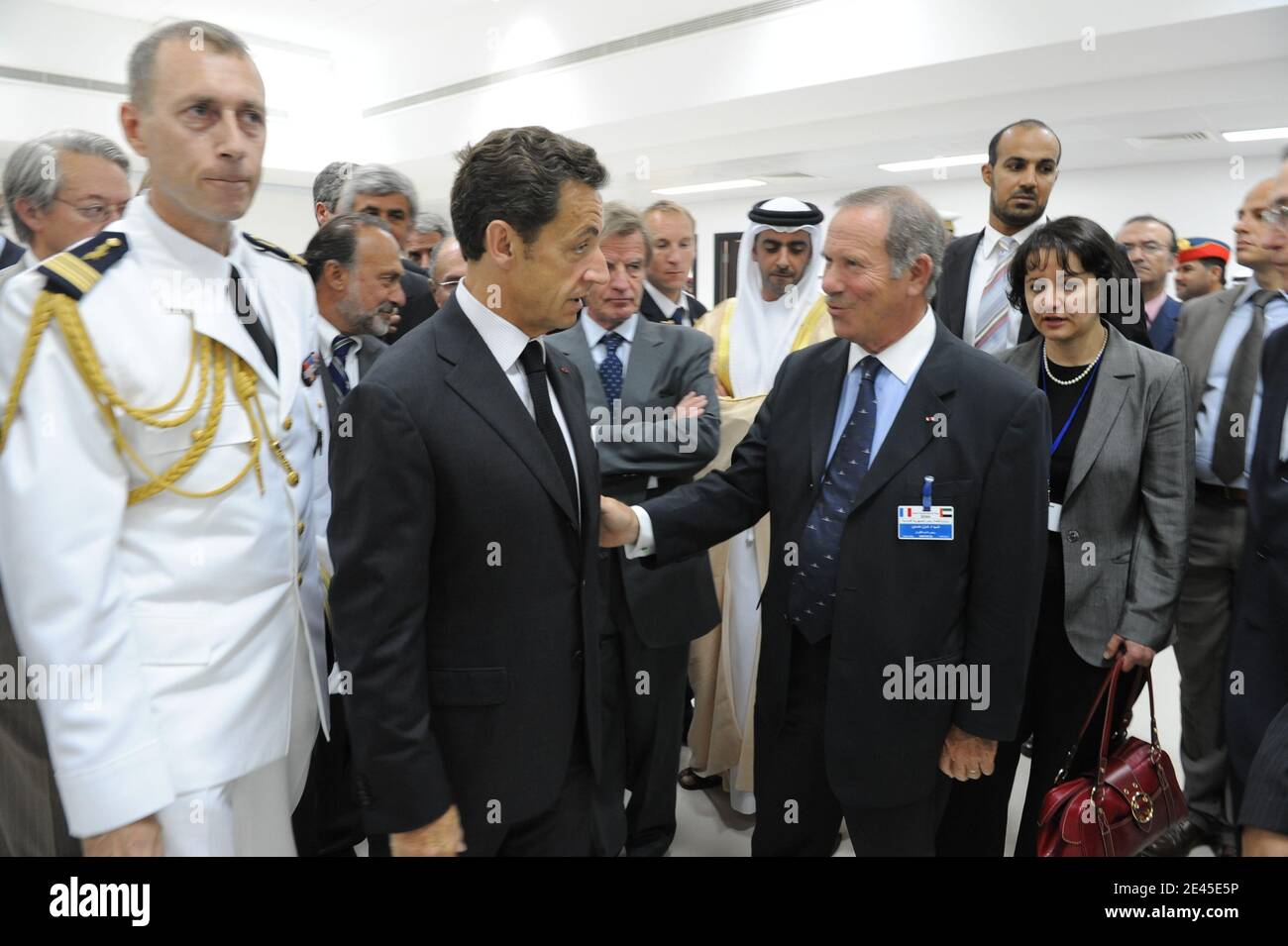 French president Nicolas Sarkozy officially inaugurates 'As Salam' French  military navy base, in Abu Dhabi, United Arab Emirates, on May 26, 2009. It  is the first French military base built since the