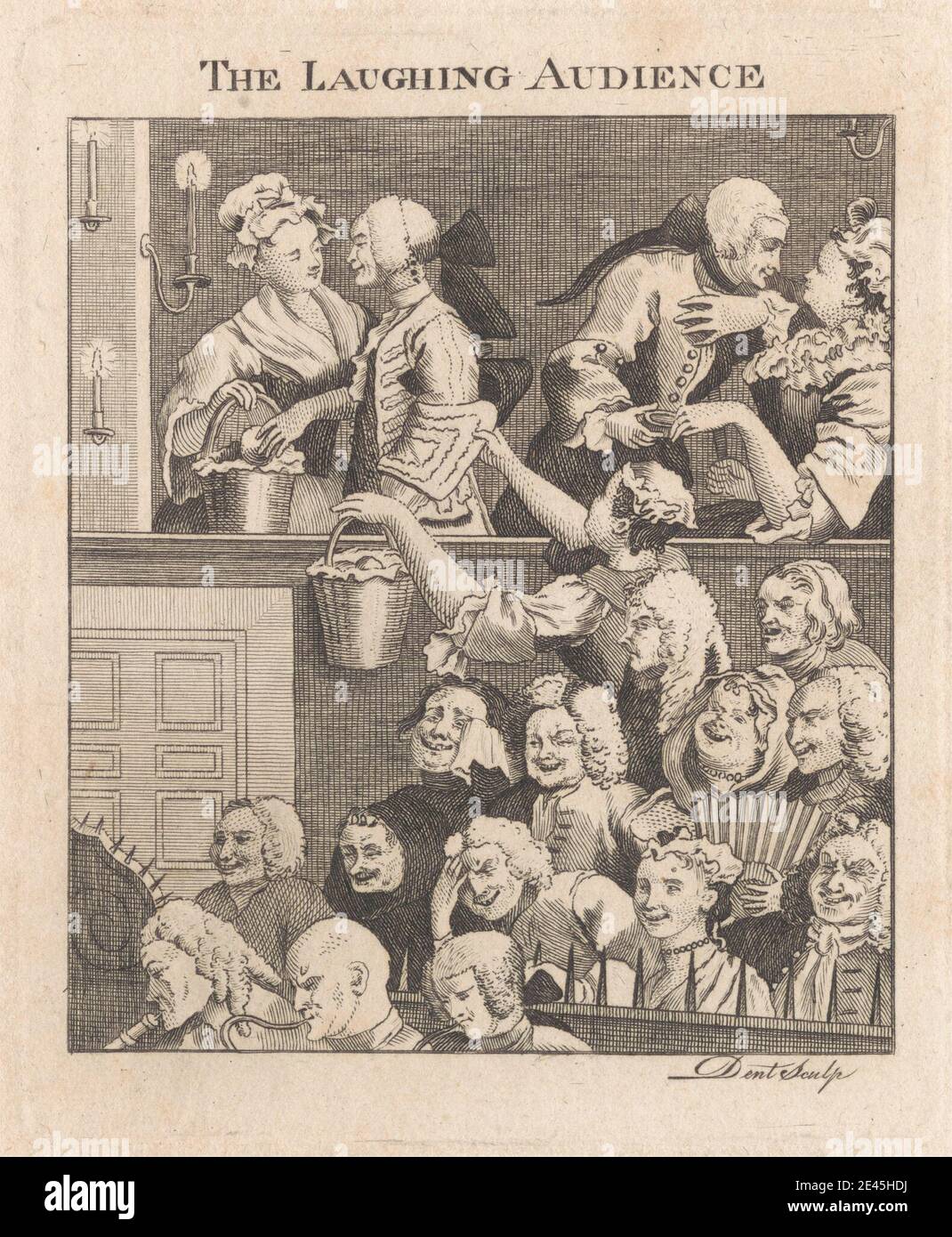 after William Hogarth, 1697–1764, British, The Laughing Audience, 1768. Etching and line engraving on medium, slightly textured, cream laid paper. Stock Photo