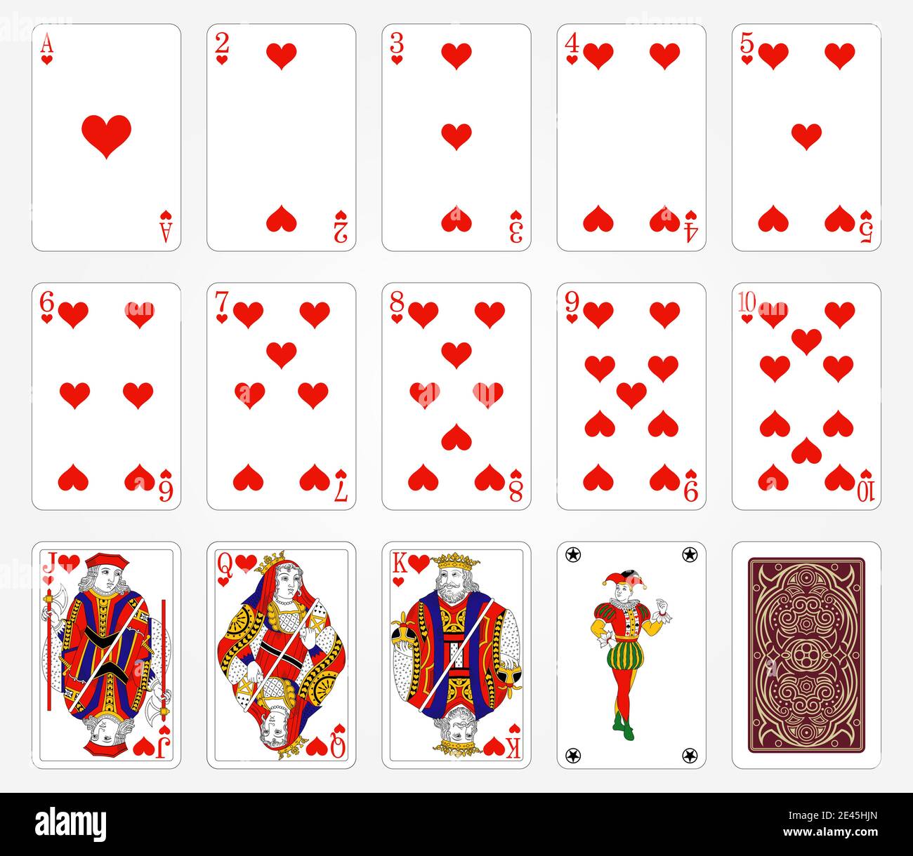 Playing cards of Hearts on a white background. Vector illustration. Original design. Stock Vector