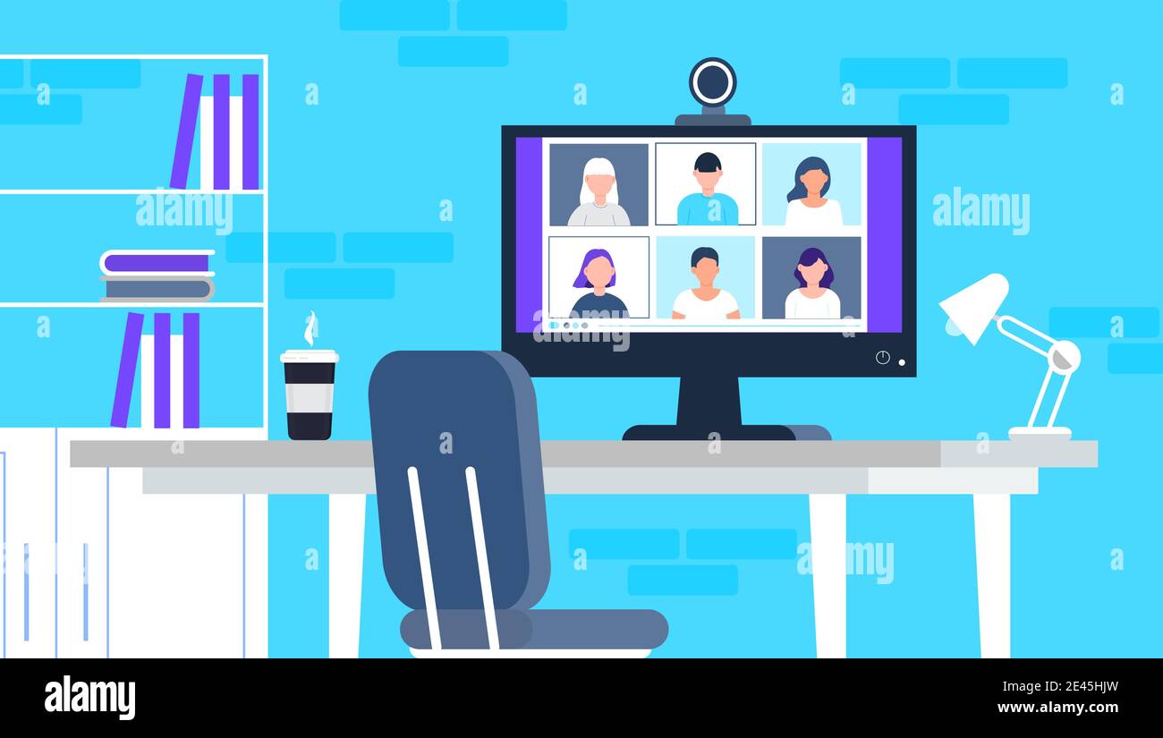 Remote school class is studying. Video call conference concept vector ...