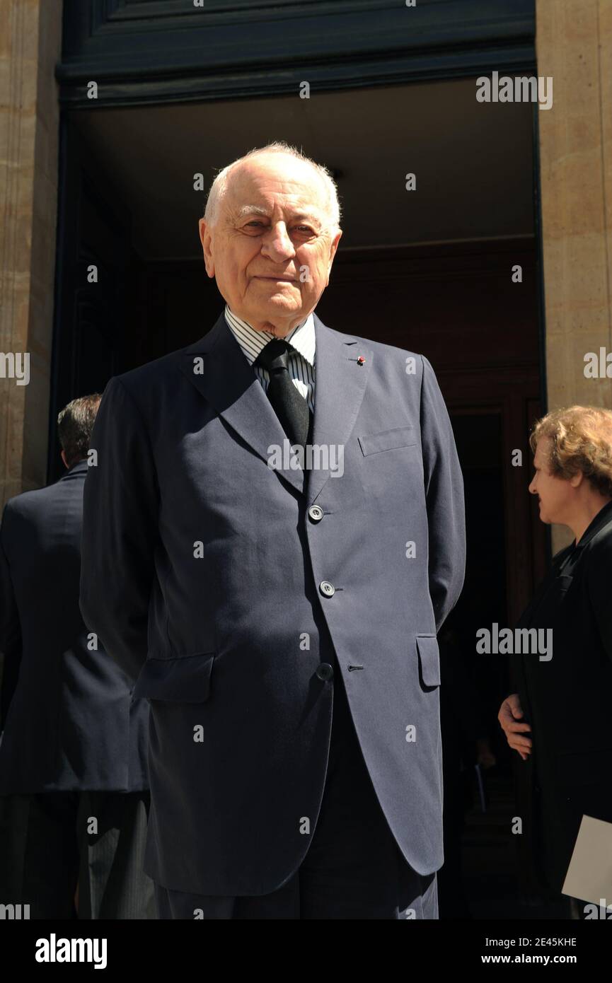 Pierre Berge leaving a ceremony to mark the first year of French designer Yves Saint Laurent's passing away, at Saint Roch church in Paris, France on June 2, 2009. Photo by Ammar Abd Rabbo/ABACAPRESS.COM Stock Photo