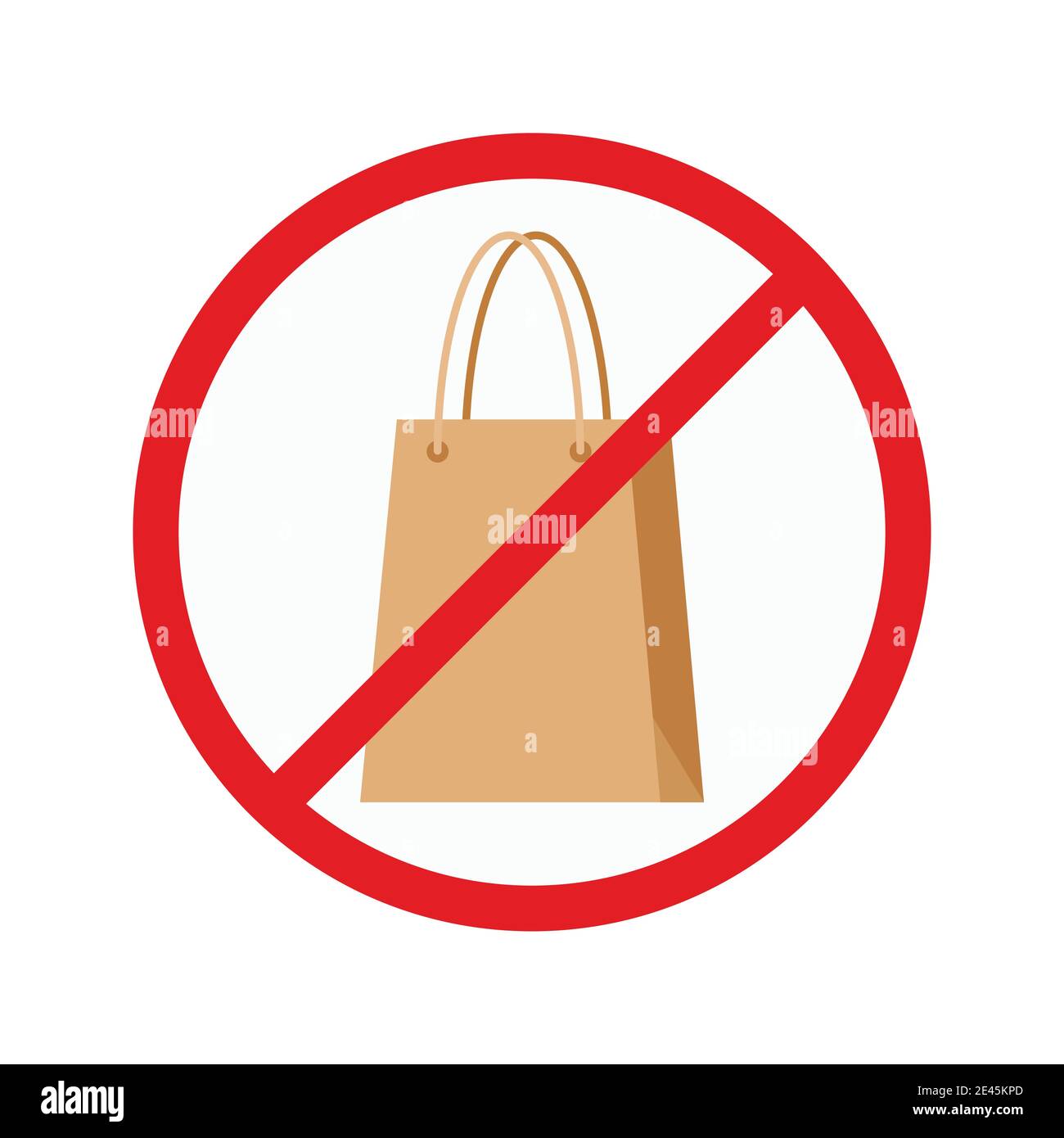 Paper shopping bag in red crossed circle. Stock Vector