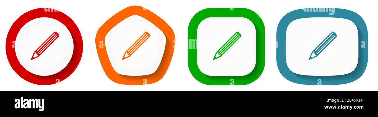 Pencil vector icon set, flat design buttons on white background Stock Vector
