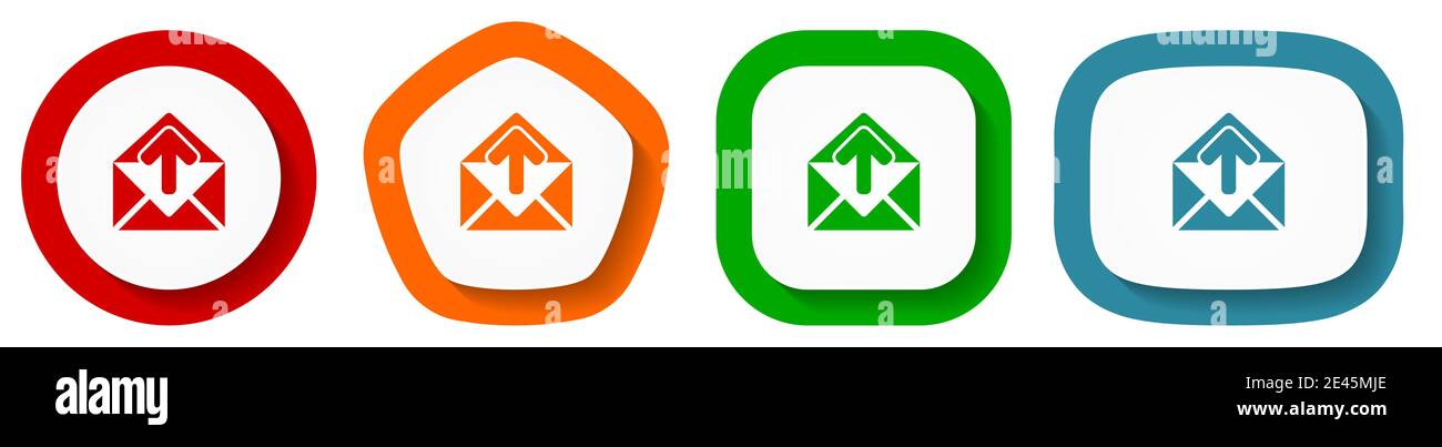 Email vector icon set, flat design buttons on white background Stock Vector