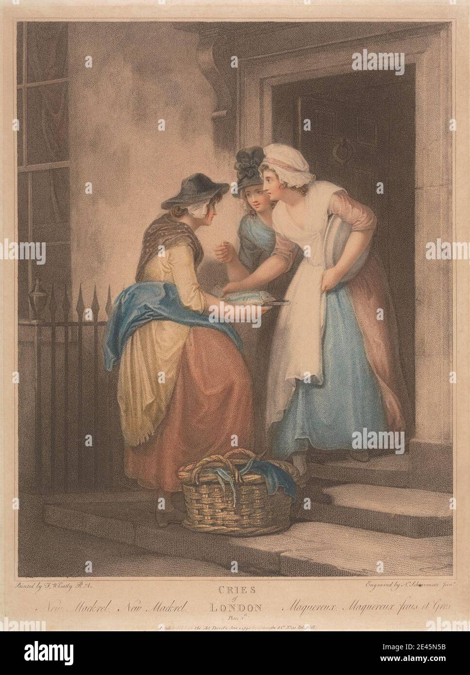 NiccolÃ³ Schiavonetti, 1771â€“1813, Italian, 'Cries of London' Plate 5: New Mackrel, New Mackrel, 1795. Colored engraving with stipple. Stock Photo