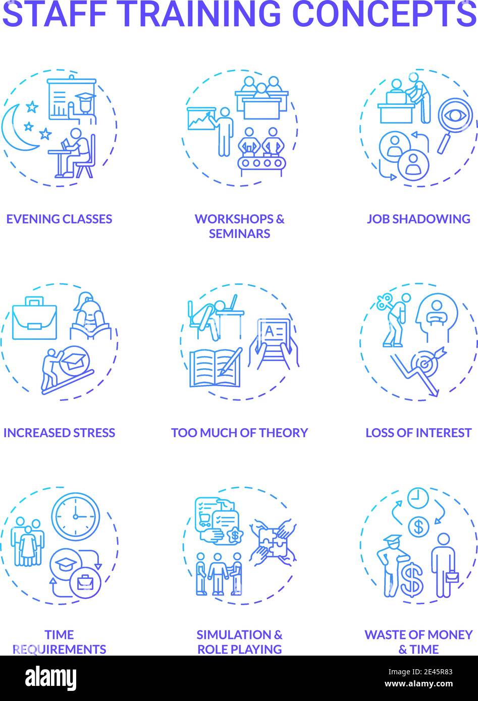 Staff training concept icons set Stock Vector