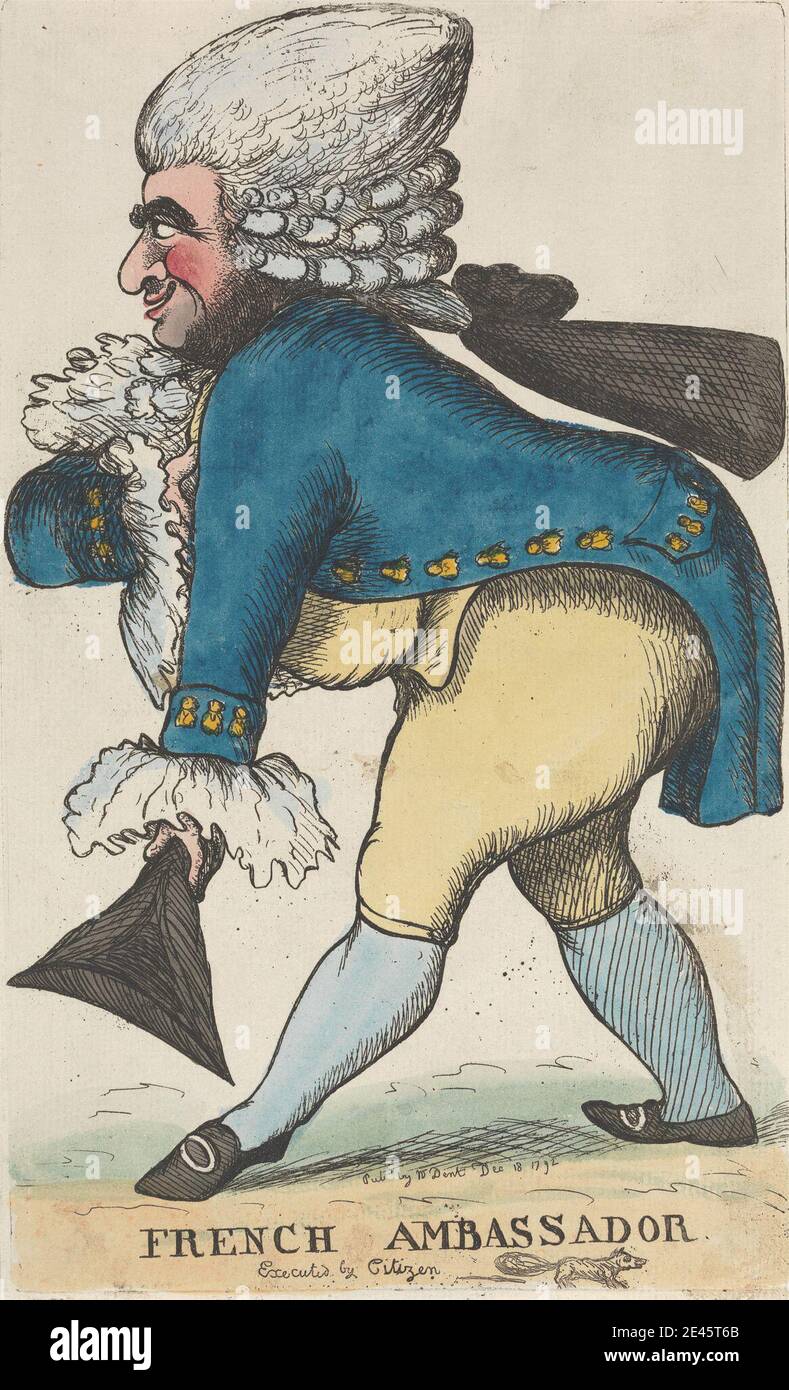 William Dent, active 1784â€“1793, French Ambassador, 1792. Etching with watercolor on laid paper. Stock Photo