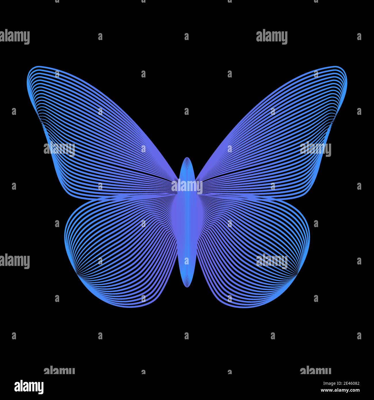 Beautiful blue butterfly on black background. Stock Vector