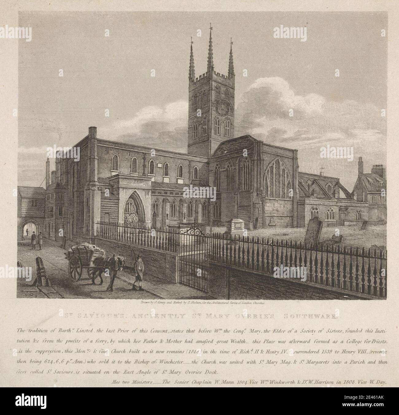 Joseph Skelton, active 1820â€“1850, St. Saviour's, Anciently St. Mary Overie's Southwark. Etching. Stock Photo