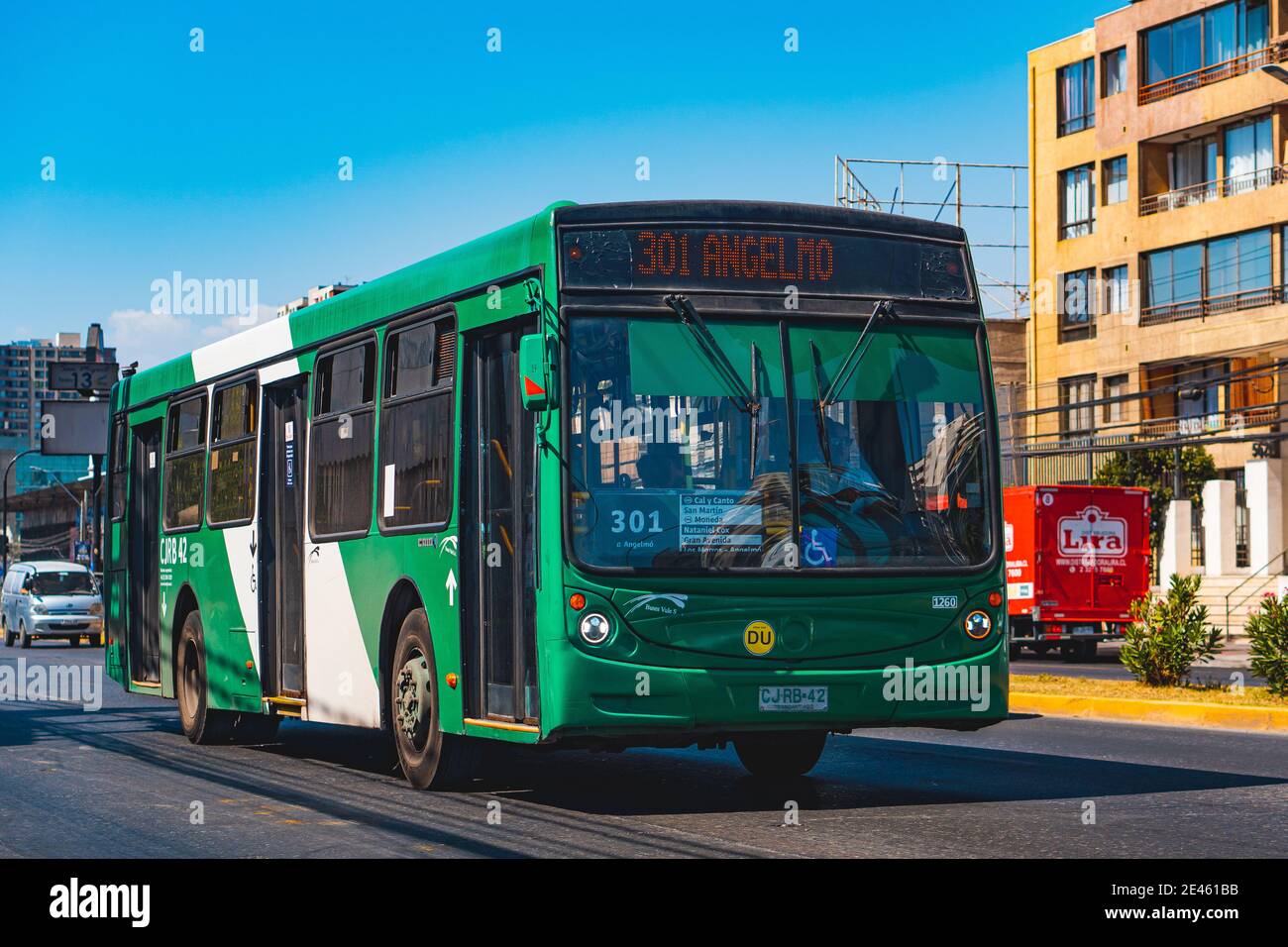 Santiago, Chile January 2021 A Transantiago bus in Santiago Stock