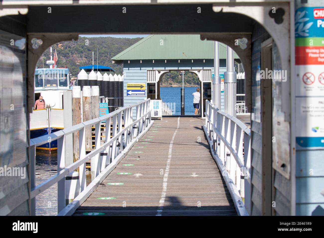 Palm Beach ferry wharf on Pittwater in Sydney northern beaches on a summers day,Sydney,NSW,Australia Stock Photo