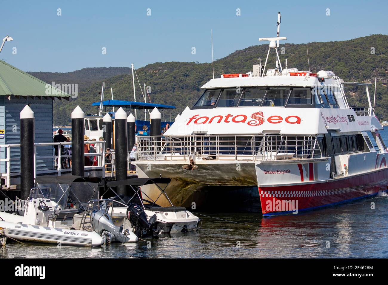 Ferry boat at Palm Beach ferry wharf on Pittwater in Sydney northern beaches,NSW,Australia Stock