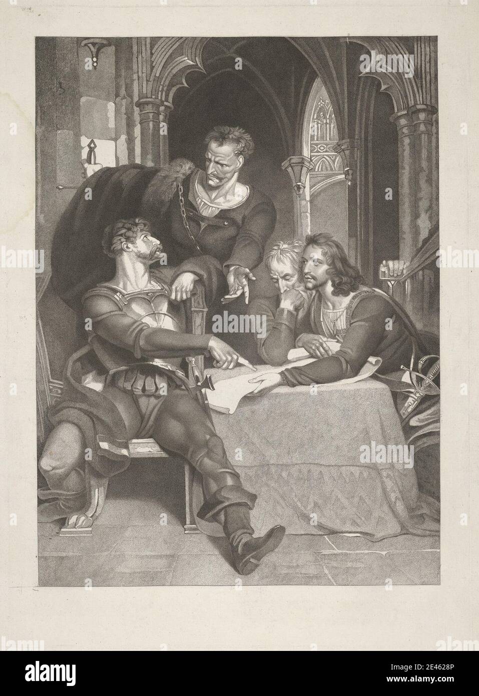 Peter Simon, 1750â€“1810, King Henry IV: Part I, Act III, Scene I, The Archdeacon of Bangor's House in Wales. Hotspur, Worcester, Mortimer, & Owen Glendower, 1803. Engraving.   Shakespeare, William (1564â€“1616), playwright and poet Stock Photo