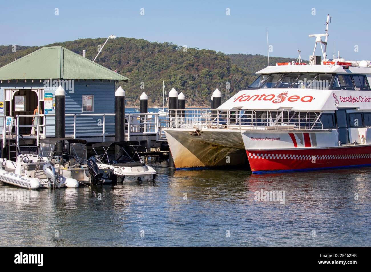 Ferry boat at Palm Beach ferry wharf on Pittwater in Sydney northern beaches,NSW,Australia Stock Photo