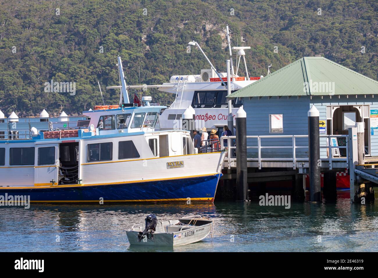 Ferry boats at Palm Beach ferry wharf in Pittwater,Sydney,NSW,Australia Stock Photo