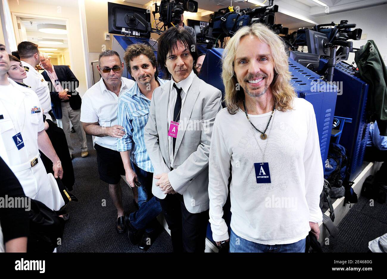 Members of the rock band STYX attend the daily Press Briefing at the White House in Washington, DC., USA on June 22, 2009. Photo by Olivier Douliery/ABACAPRESS.COM Stock Photo