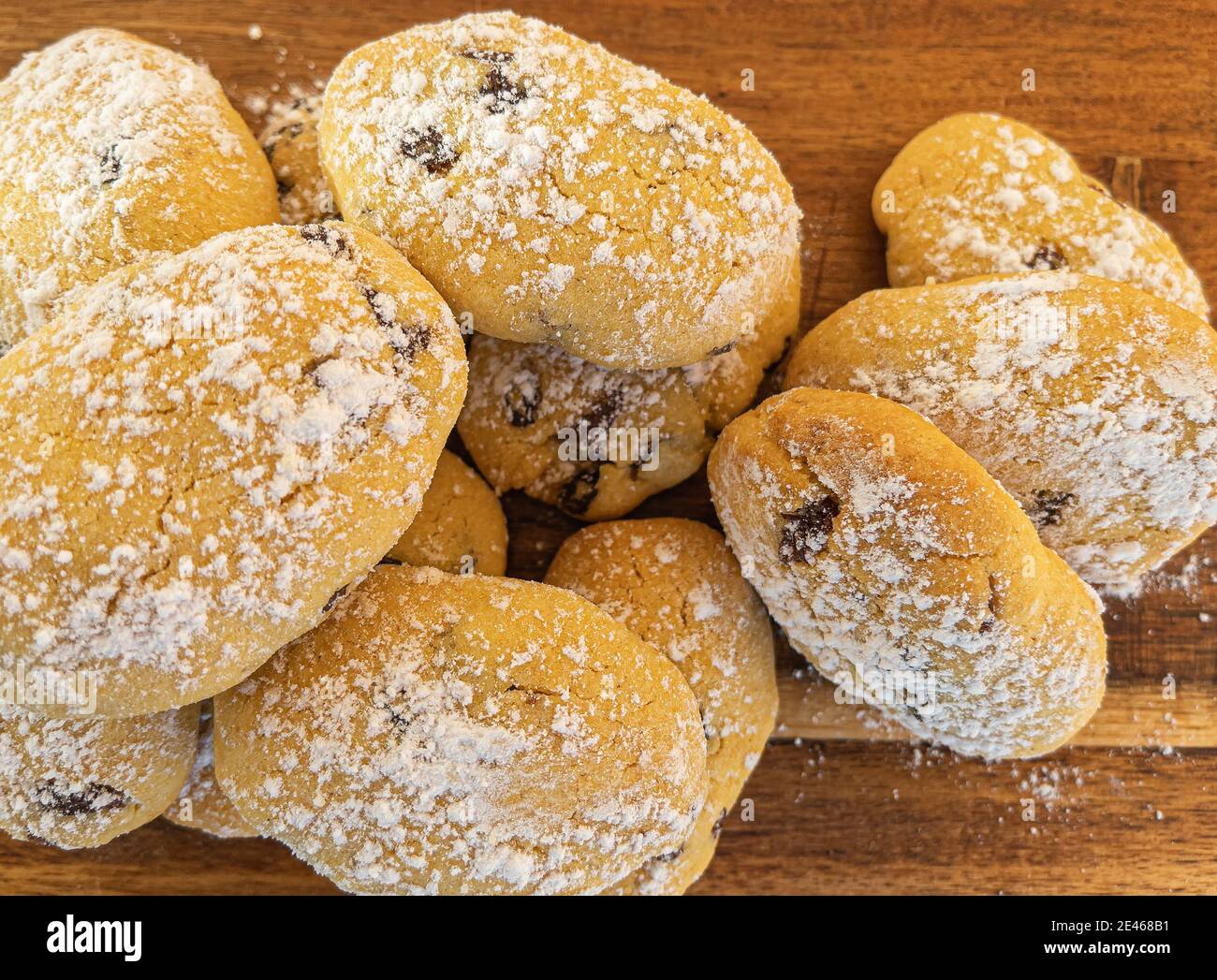 Close up of freshly baked homemade Zaletti - traditional venetian biscuits of cornflour and raisins Stock Photo