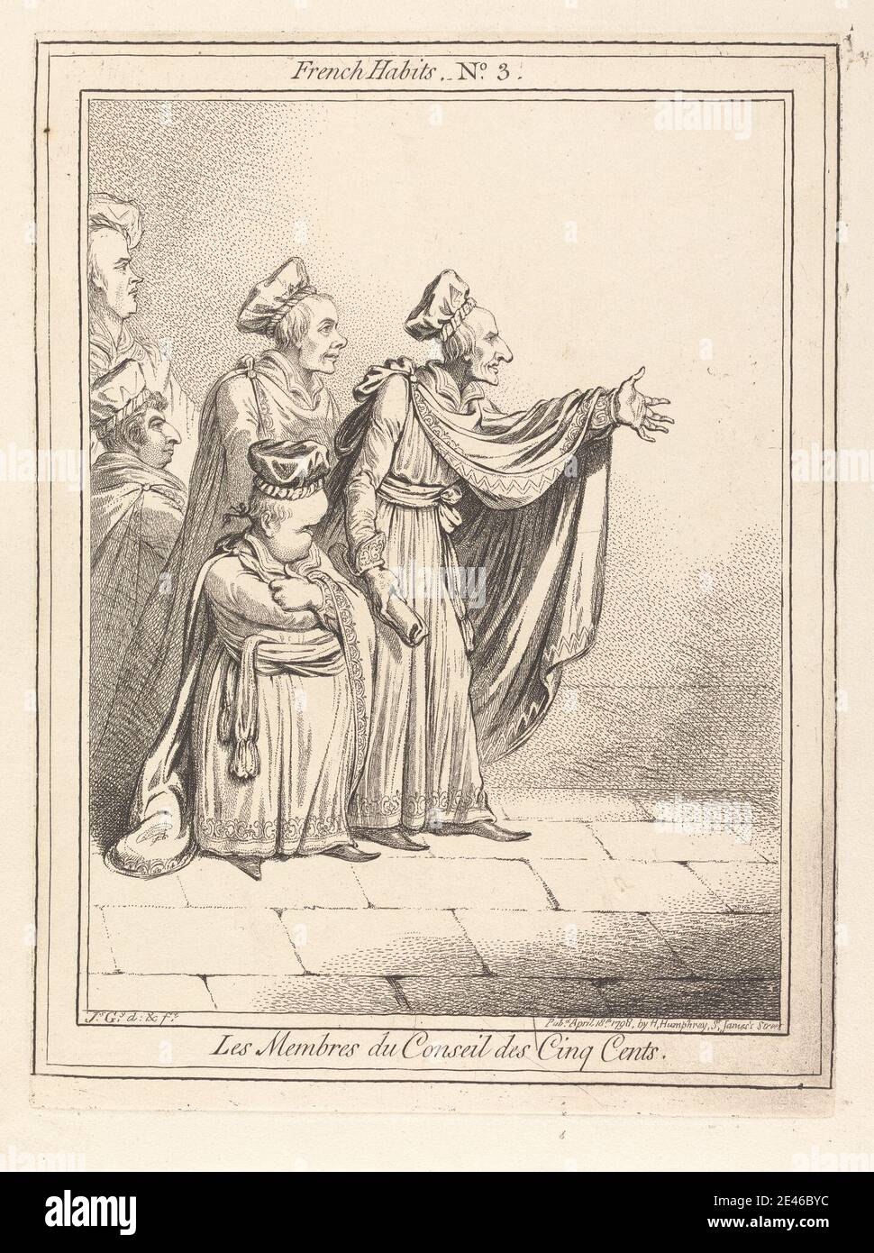 James Gillray, 1757â€“1815, British, Les Membres du Conseil des Cinq Cents. French Habits No. 3, 1798. Etching. Stock Photo
