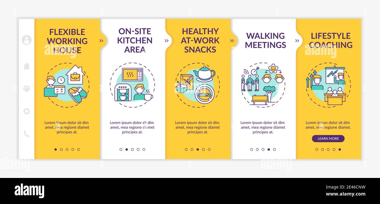 Corporate wellness examples onboarding vector template Stock Vector